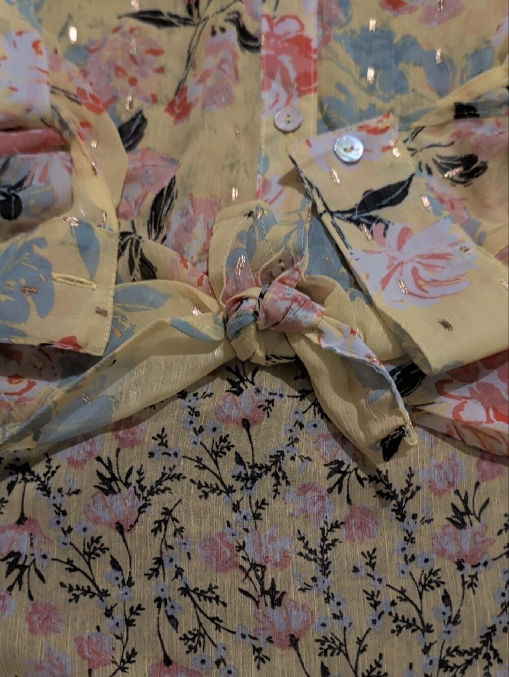 Fig & Flower Yellow Floral Button-Front Blouse - Picture 4 of 10
